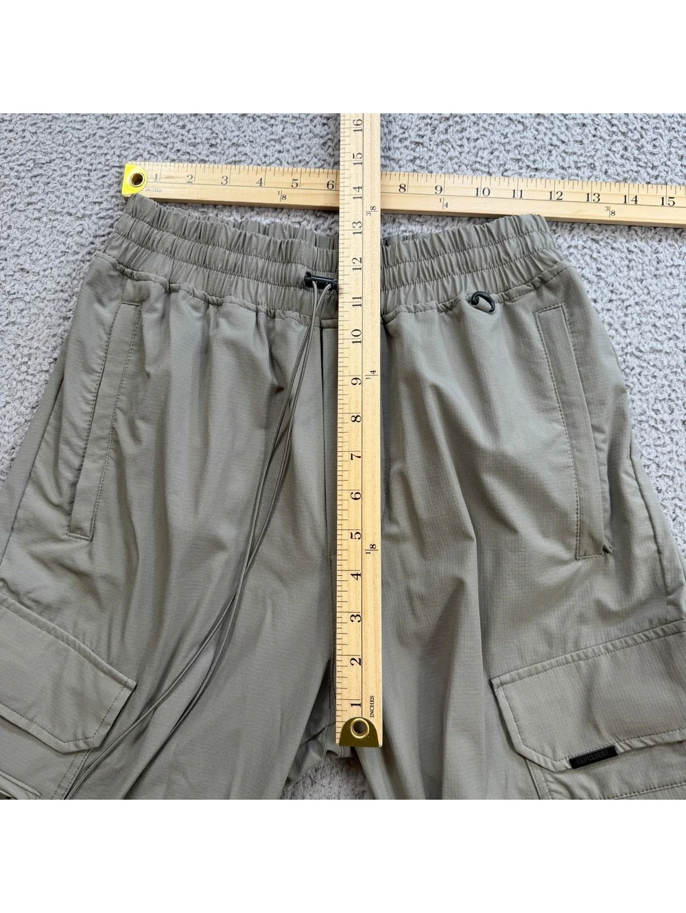 Represent 247 Cargo Pants S Taupe Beige Ripstop Techwear Utility Zip Hem Stretch